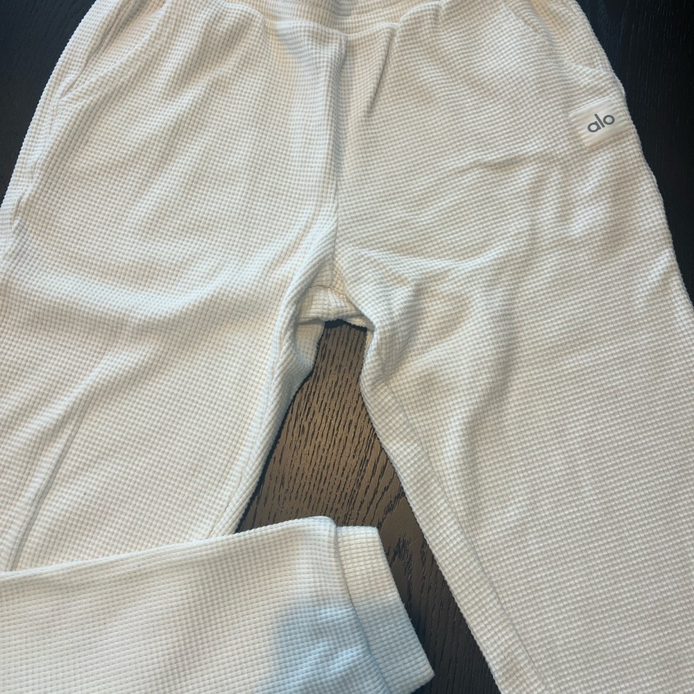 ALO Yoga White Waffle Knit Track Pants